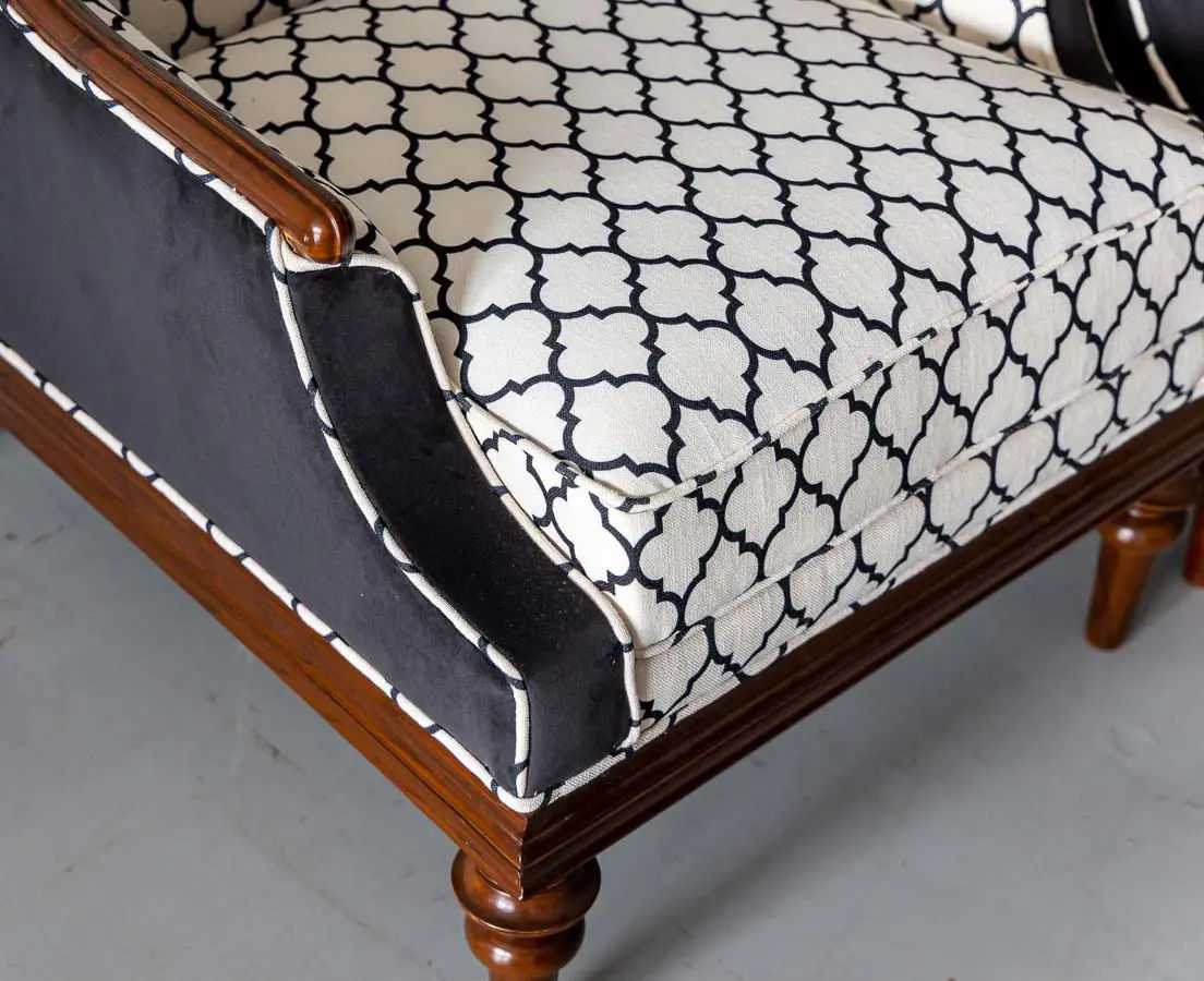 Traditional Pair of Luxurious Teakwood Walnut Wing Chair