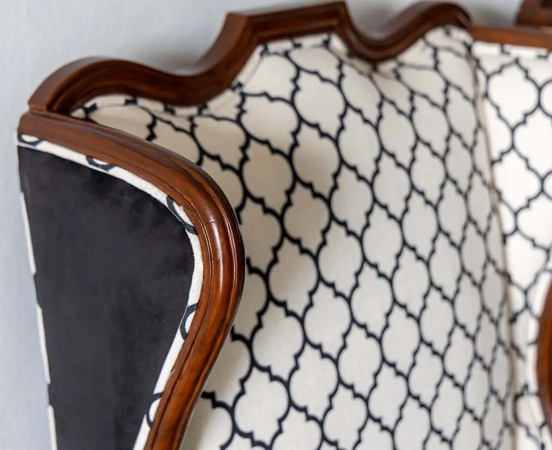 Traditional Pair of Luxurious Teakwood Walnut Wing Chair