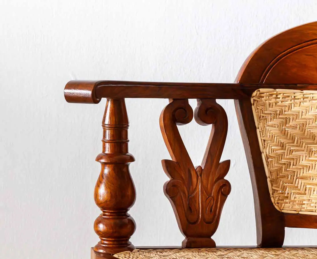 Traditional Luxurious Teakwood Corner Chair with Cane