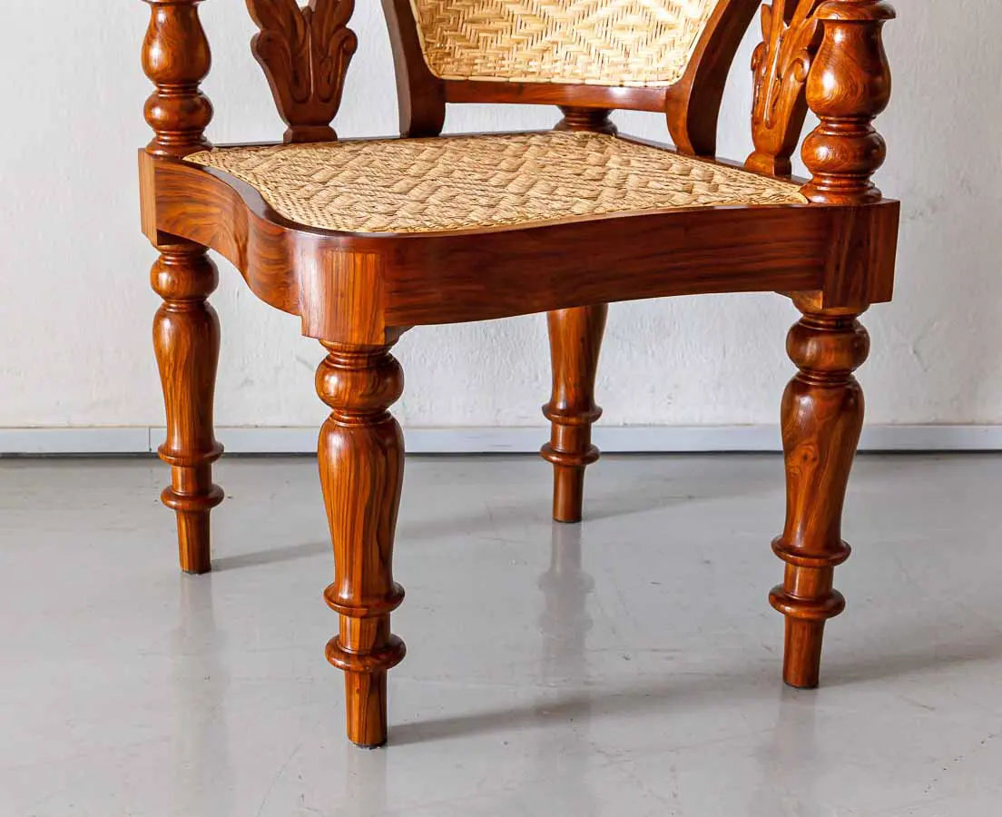 Traditional Luxurious Teakwood Corner Chair with Cane