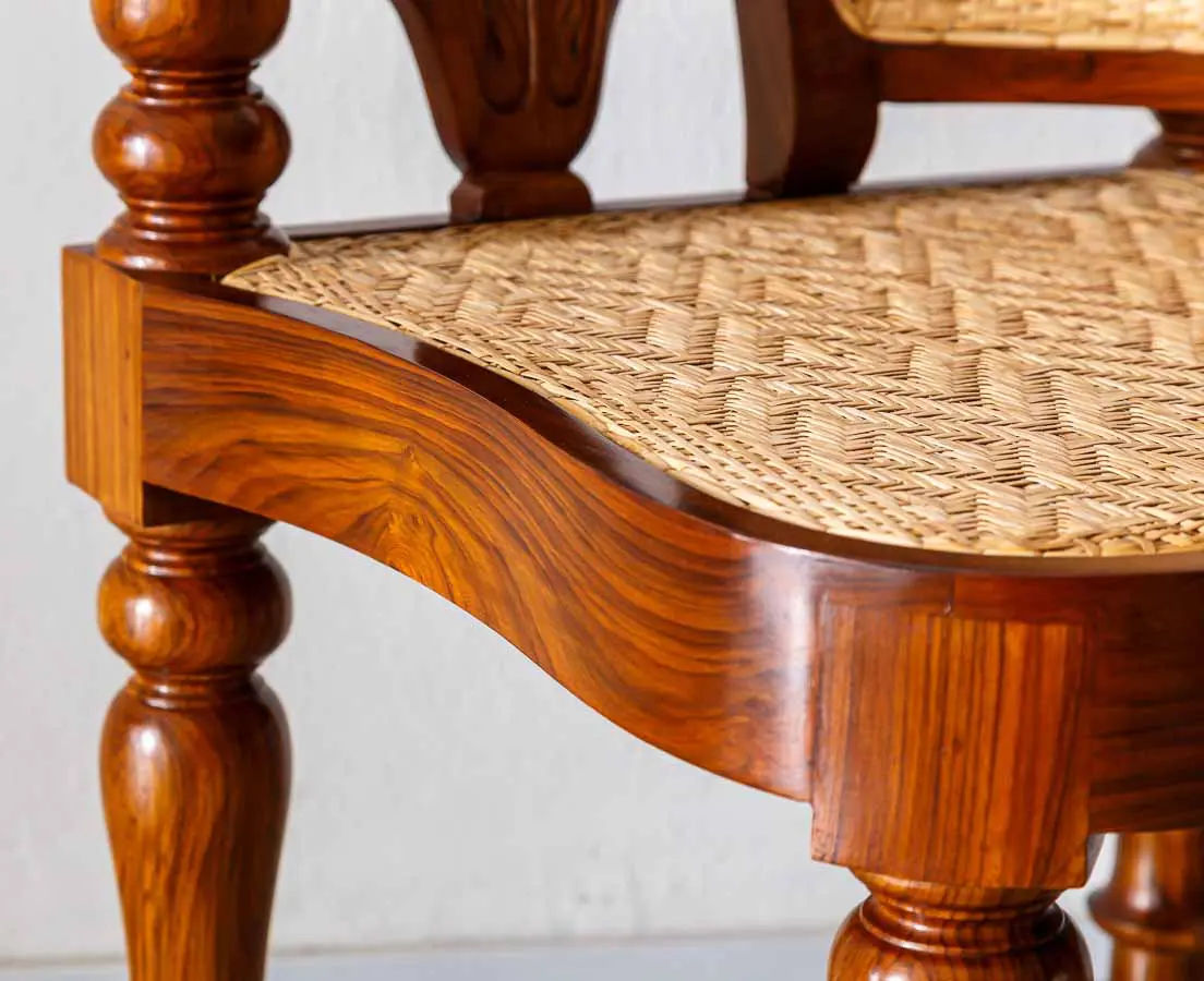 Traditional Luxurious Teakwood Corner Chair with Cane