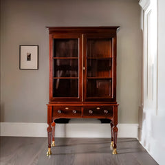 Traditional & Luxurious Carved Teakwood Glass Front Cabinet