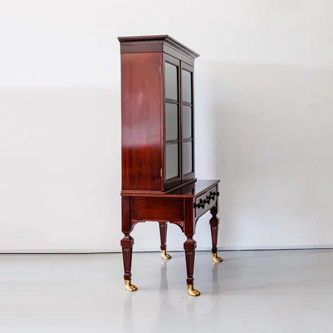 Traditional & Luxurious Carved Teakwood Glass Front Cabinet