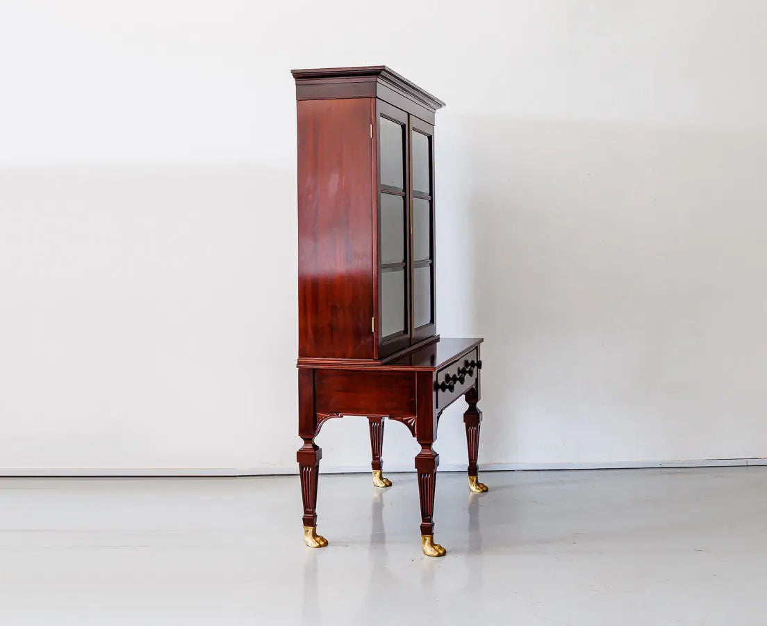 Traditional & Luxurious Carved Teakwood Glass Front Cabinet