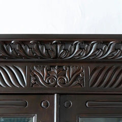 Traditional & Classic Carved Teakwood Glass Front Cabinet With Pillars