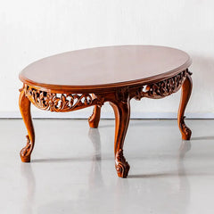 Classic Teakwood Round Dining Table with Carved Floral Design