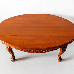 Classic Teakwood Round Dining Table with Carved Floral Design
