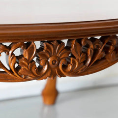 Classic Teakwood Round Dining Table with Carved Floral Design