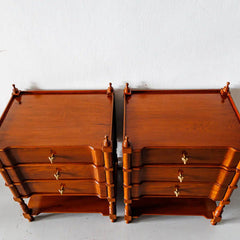 Traditional Pair of Luxurious Teakwood Bed Side Tables With 3 Drawer