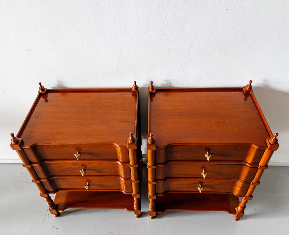 Traditional Pair of Luxurious Teakwood Bed Side Tables With 3 Drawer
