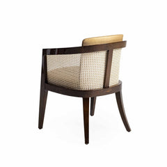 Classic Rattan Solid Wood Leather Arm Chair - Golden Finish