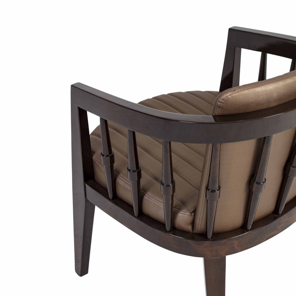 Modern Solid Wood Leather Arm Chair - Brown Finish