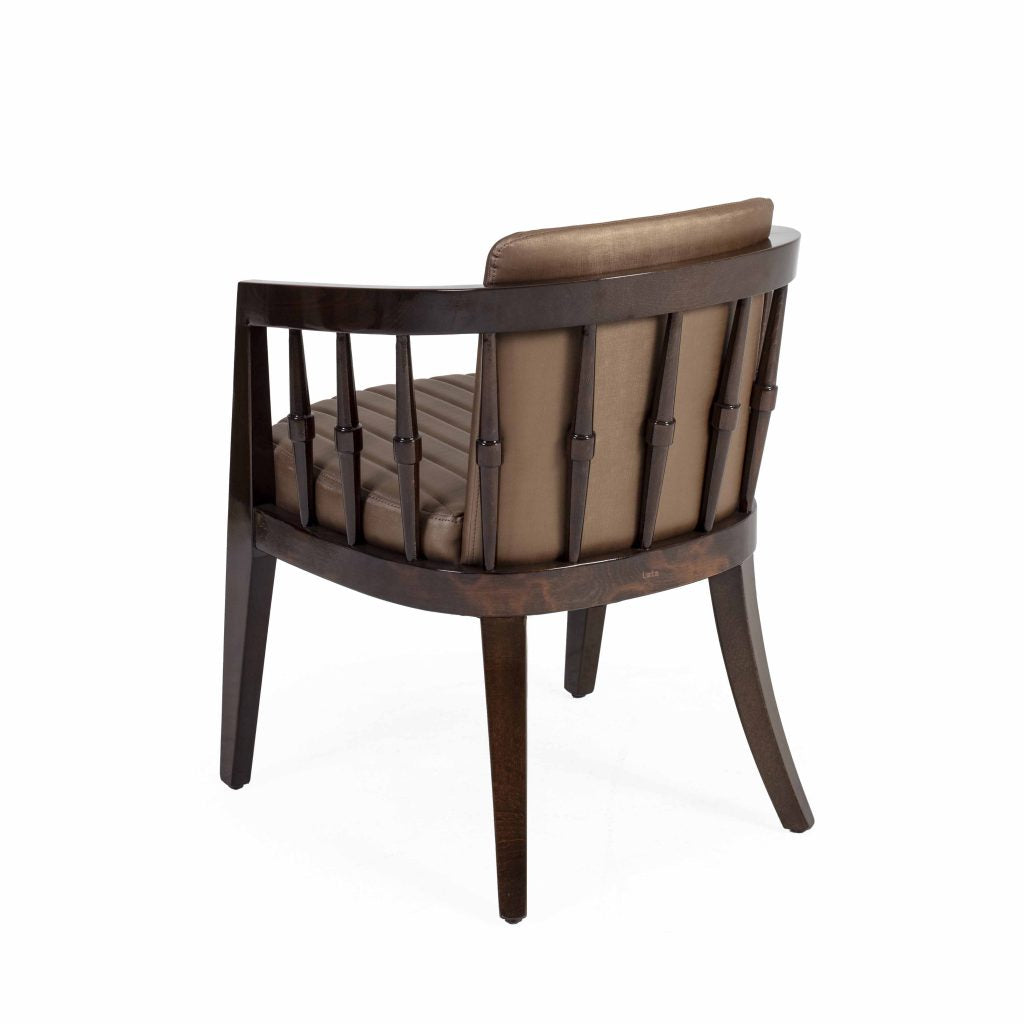 Modern Solid Wood Leather Arm Chair - Brown Finish