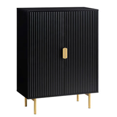 Solid Wood 2 Door Highboard Storage Cabinet - Black Finish