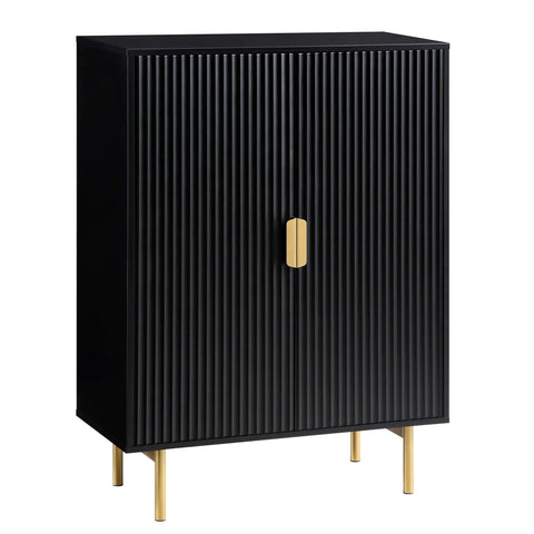 Solid Wood 2 Door Highboard Storage Cabinet - Black Finish