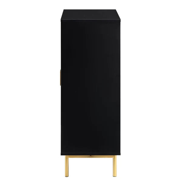 Solid Wood 2 Door Highboard Storage Cabinet - Black Finish