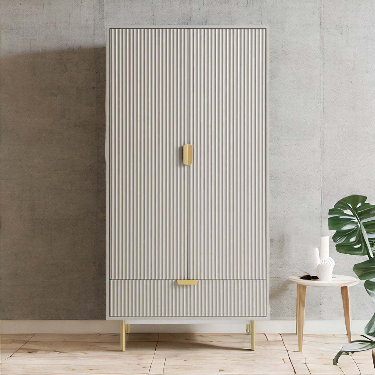 Solid Wood 2- Door Wardrobe - Taupe Finish