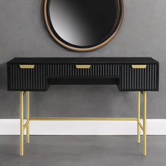 Solid Wood Dressing Table Stripped Design - Black Finish