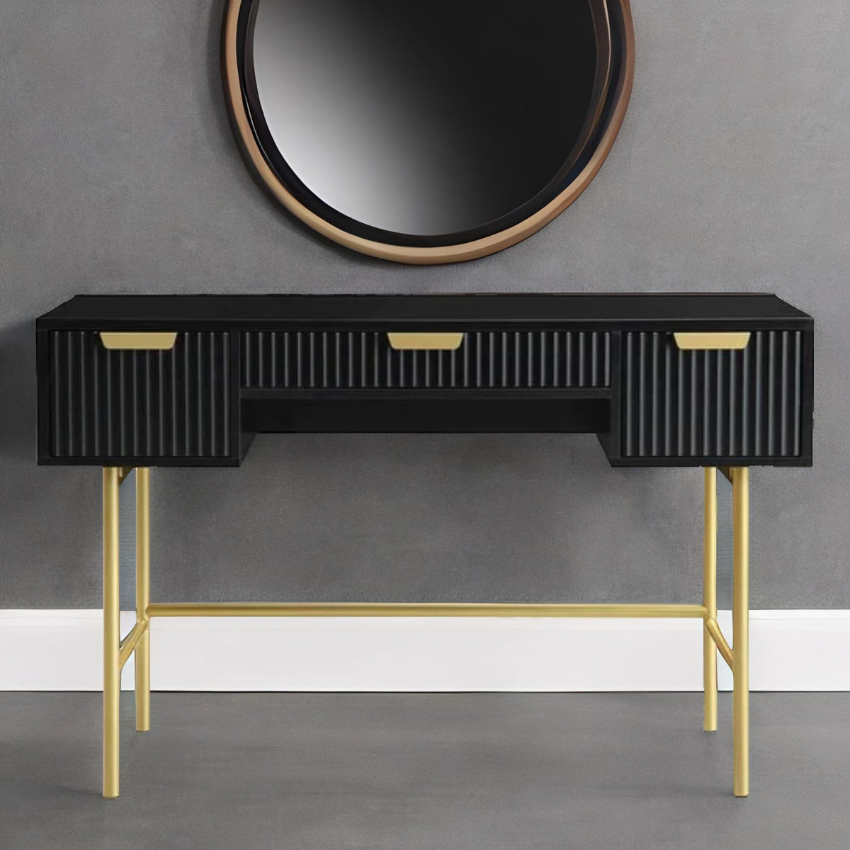Solid Wood Dressing Table Stripped Design - Black Finish