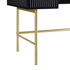 Solid Wood Dressing Table Stripped Design - Black Finish