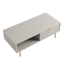White Solid Wood Coffee Table With Drawer- Taupe Finish