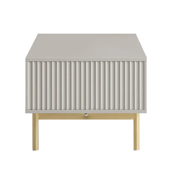 White Solid Wood Coffee Table With Drawer- Taupe Finish