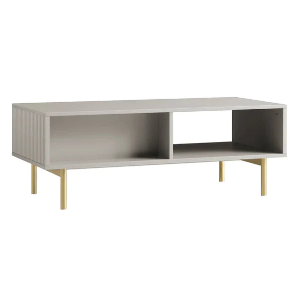 White Solid Wood Coffee Table With Drawer- Taupe Finish