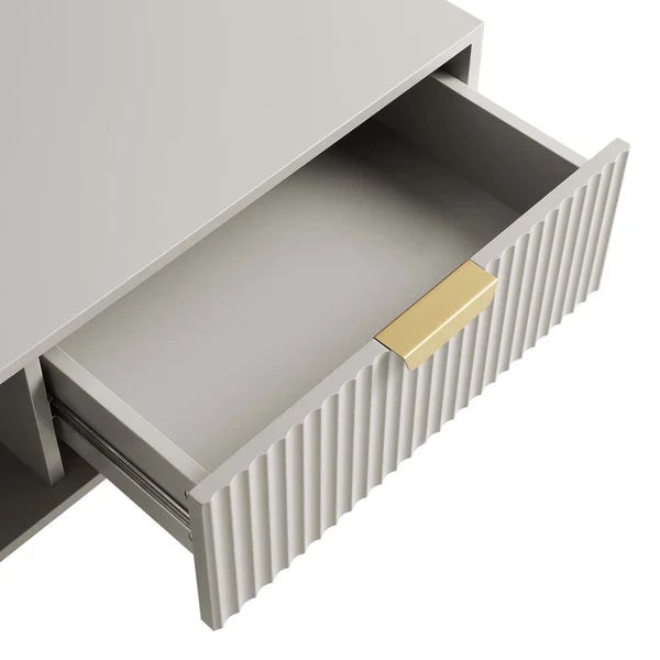 White Solid Wood Coffee Table With Drawer- Taupe Finish