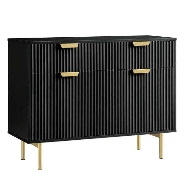Modern Solid Wood 2- Door Cabinet With Drawers - Black Finish