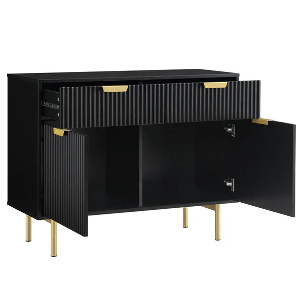 Modern Solid Wood 2- Door Cabinet With Drawers - Black Finish