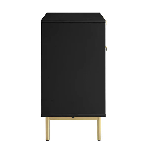 Modern Solid Wood 2- Door Cabinet With Drawers - Black Finish