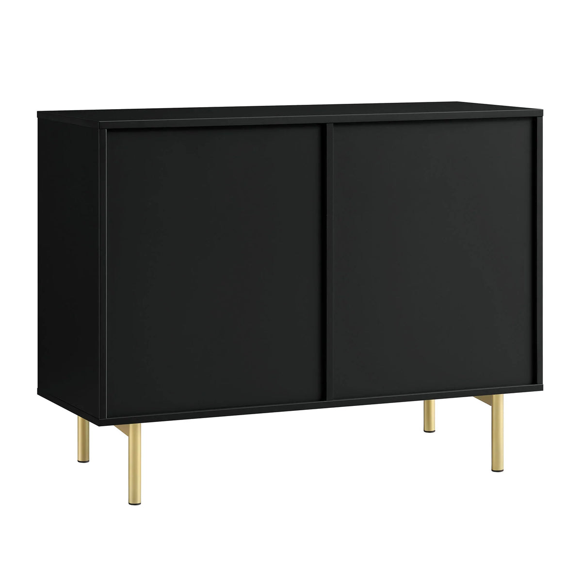 Modern Solid Wood 2- Door Cabinet With Drawers - Black Finish