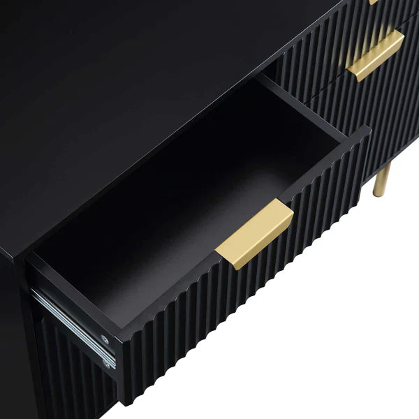 Modern Solid Wood 2- Door Cabinet With Drawers - Black Finish