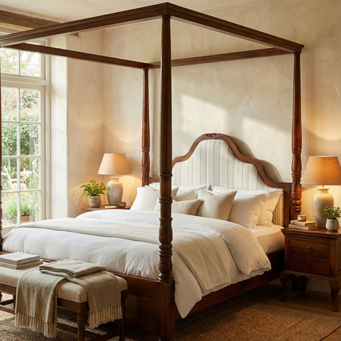 Frenchiya Teakwood Poster Bed In Walnut Finish