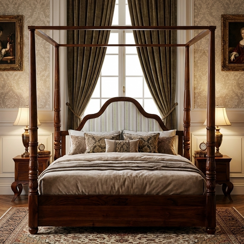 Frenchiya Teakwood Poster Bed In Walnut Finish