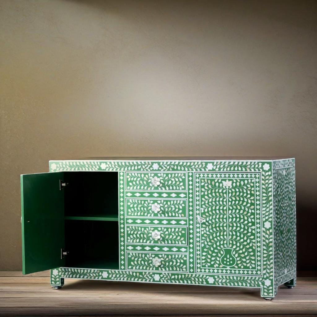Bone Inlay Mother of Pearl Floral Sideboard