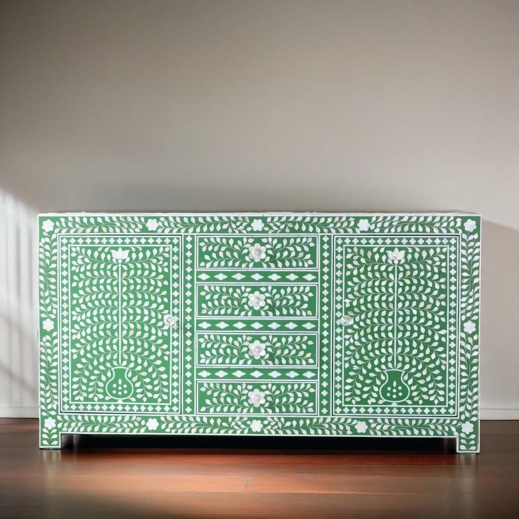 Bone Inlay Mother of Pearl Floral Sideboard