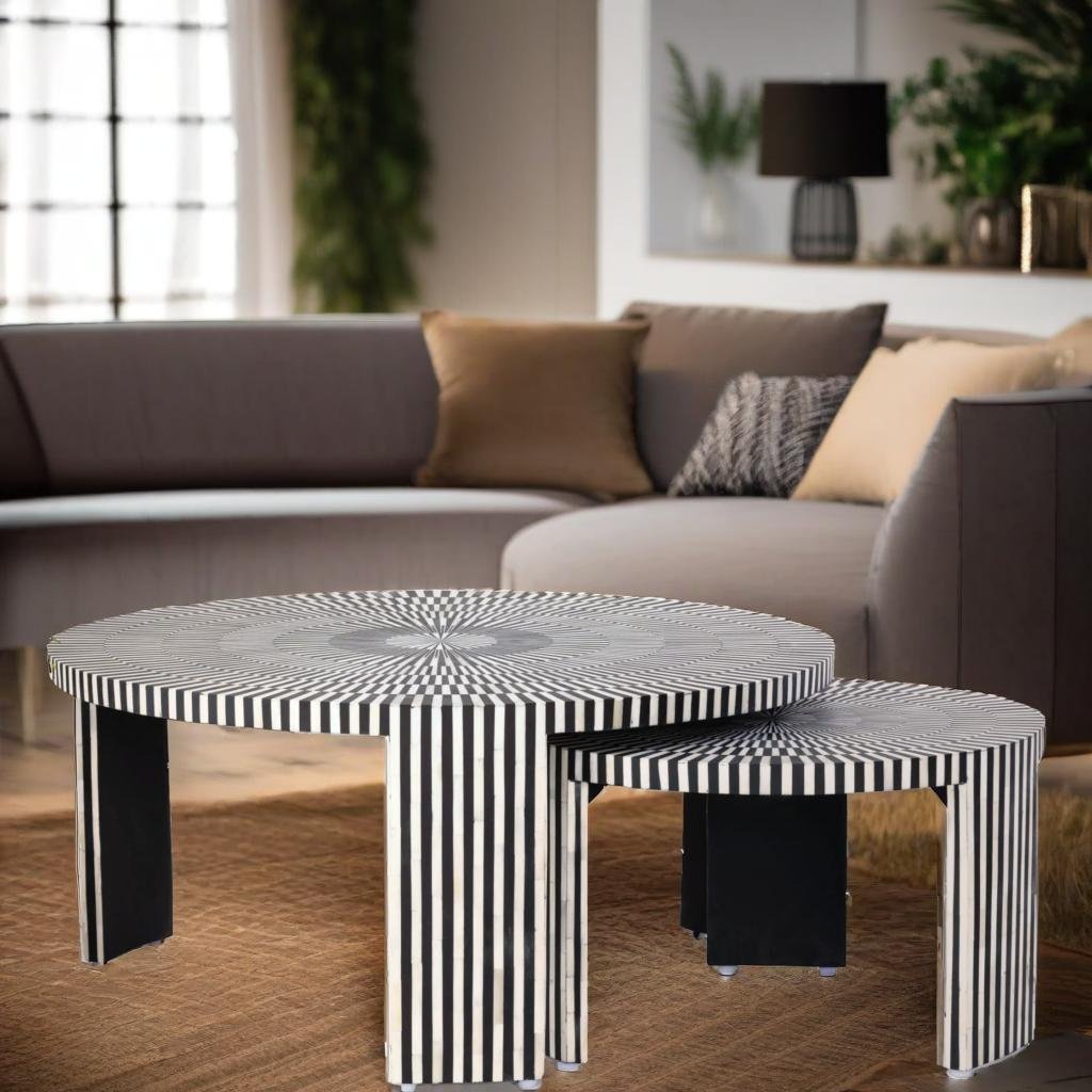Bone Inlay Nesting Coffee Table Monochrome
