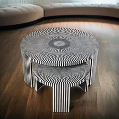 Bone Inlay Nesting Coffee Table Monochrome