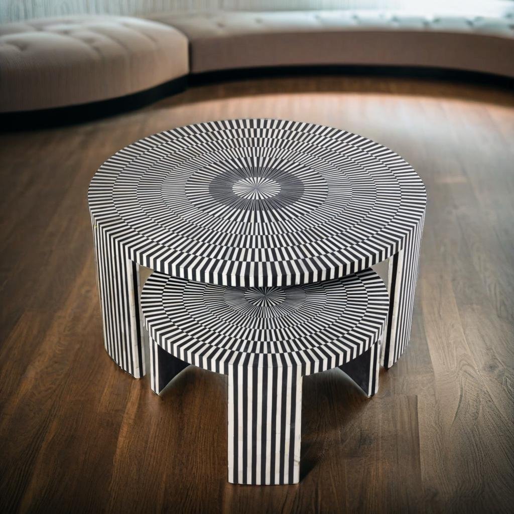 Bone Inlay Nesting Coffee Table Monochrome