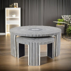 Bone Inlay Nesting Coffee Table Monochrome