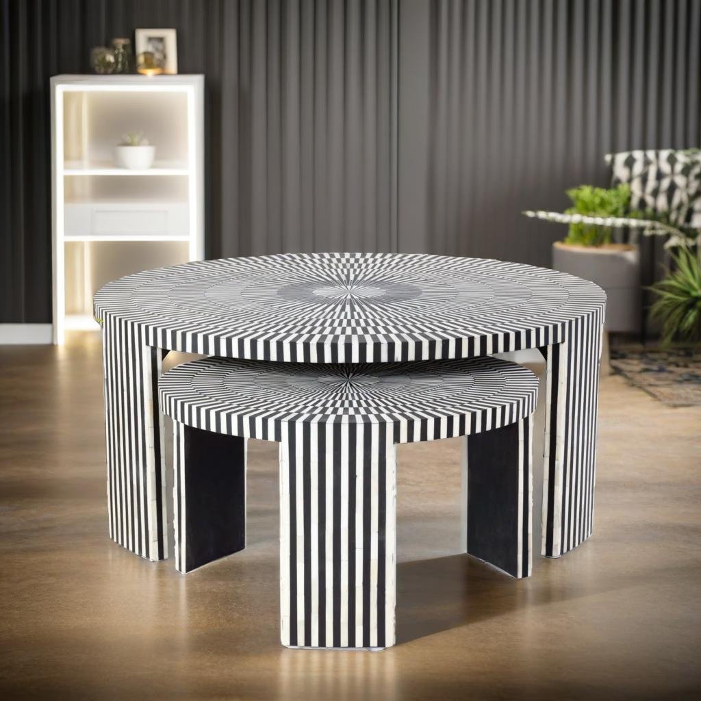 Bone Inlay Nesting Coffee Table Monochrome