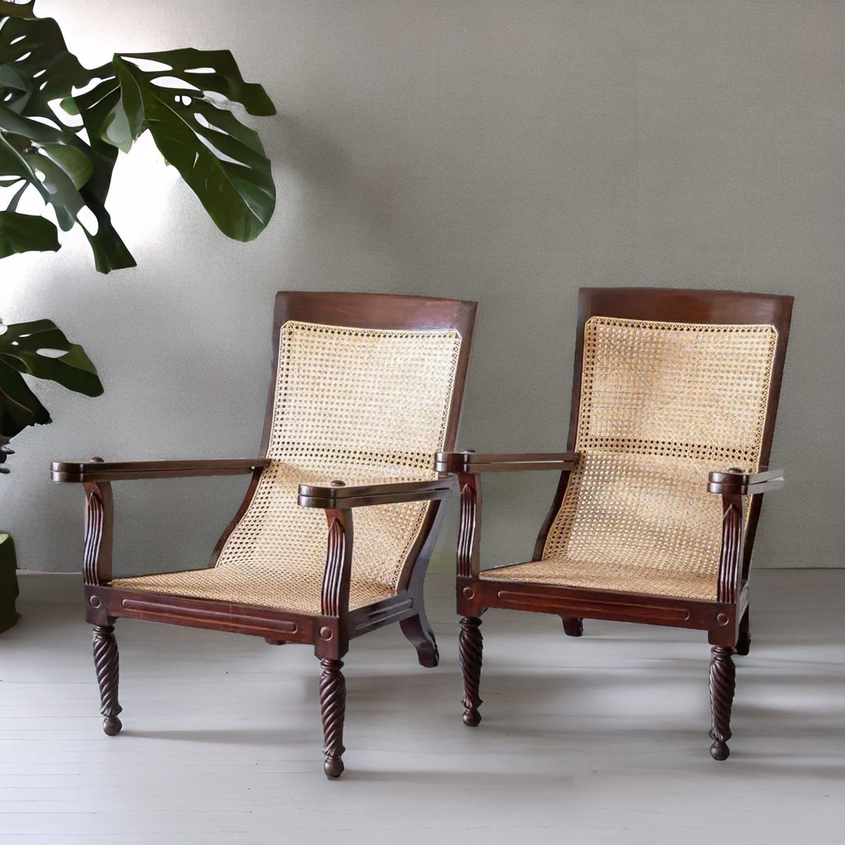 Traditional Classic Rattan Armchair with Cane