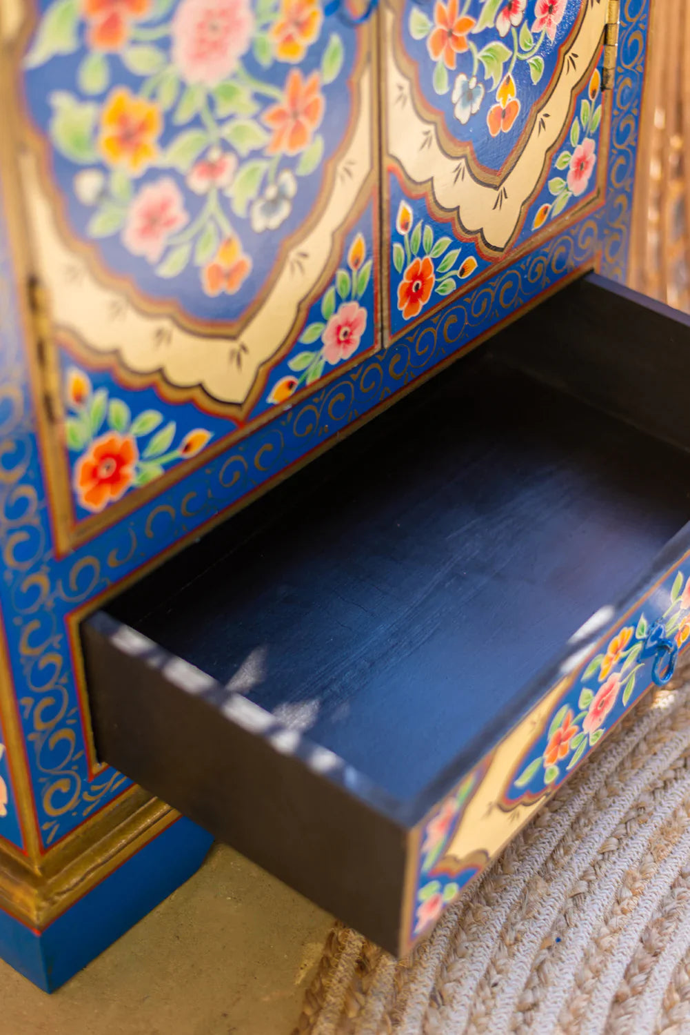 Hand Painted Mango Wood Cabinet for Storage