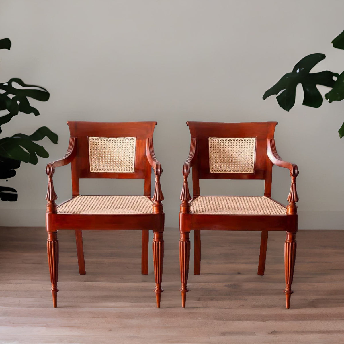 Traditional Classic Sheesham Wood Armchair with Cane