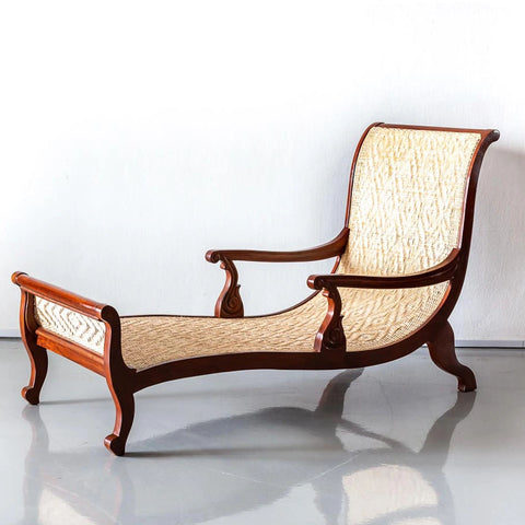 Traditional Luxurious Teakwood Easy Chair with Cane