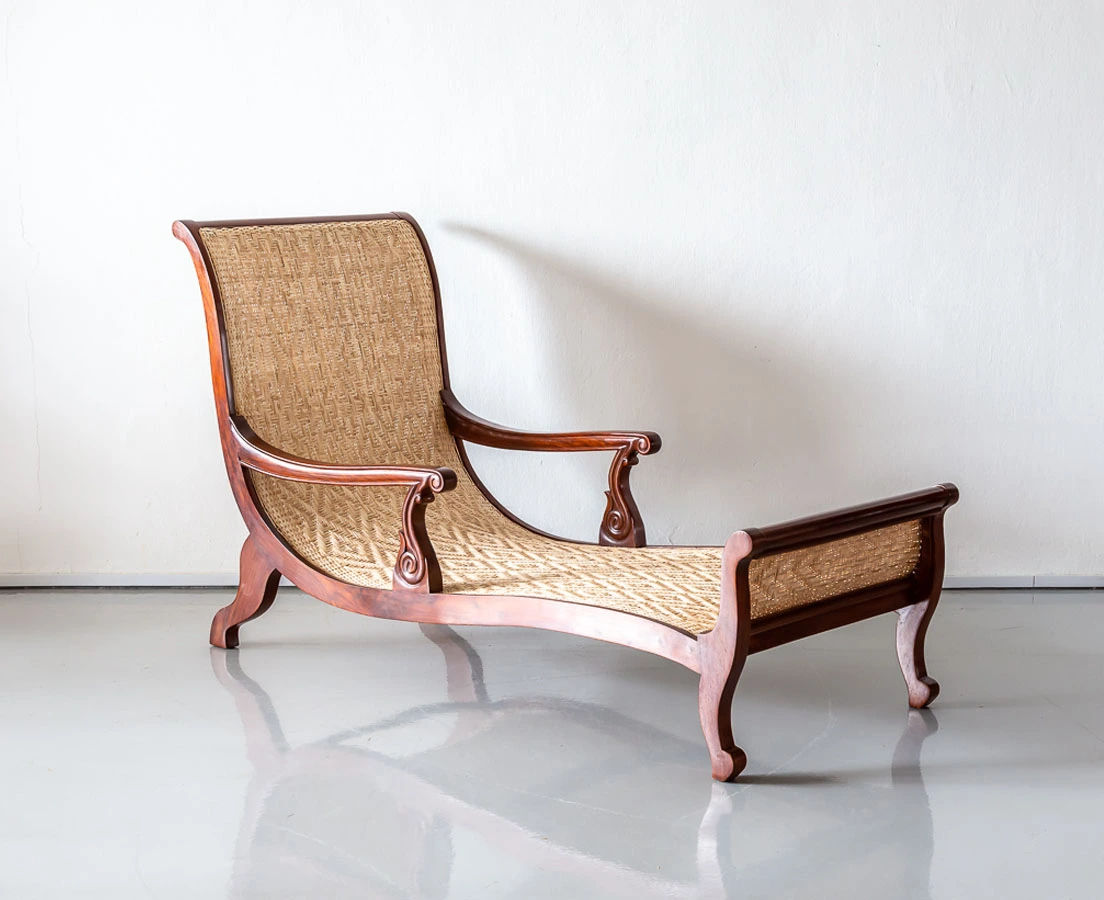 Traditional Luxurious Teakwood Easy Chair with Cane