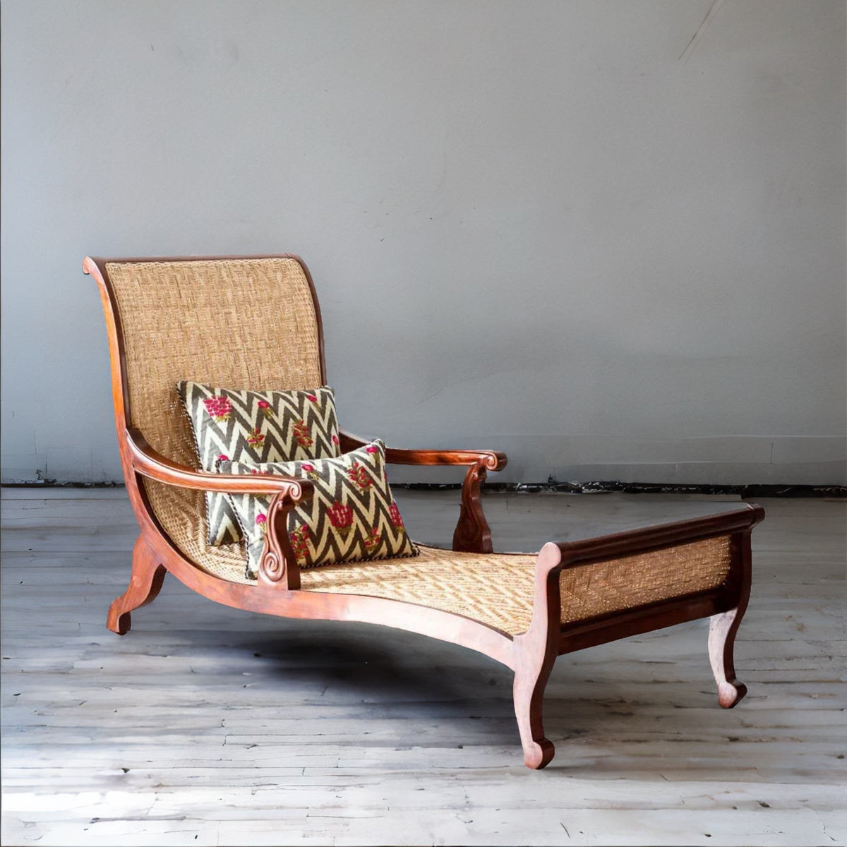 Traditional Luxurious Teakwood Easy Chair with Cane