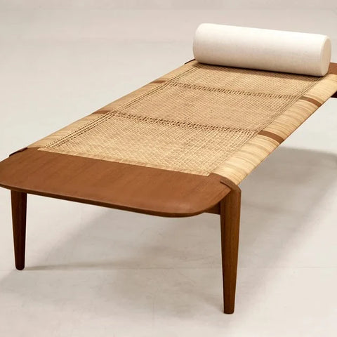 Rattan Modern Daybed In Teak & Cane