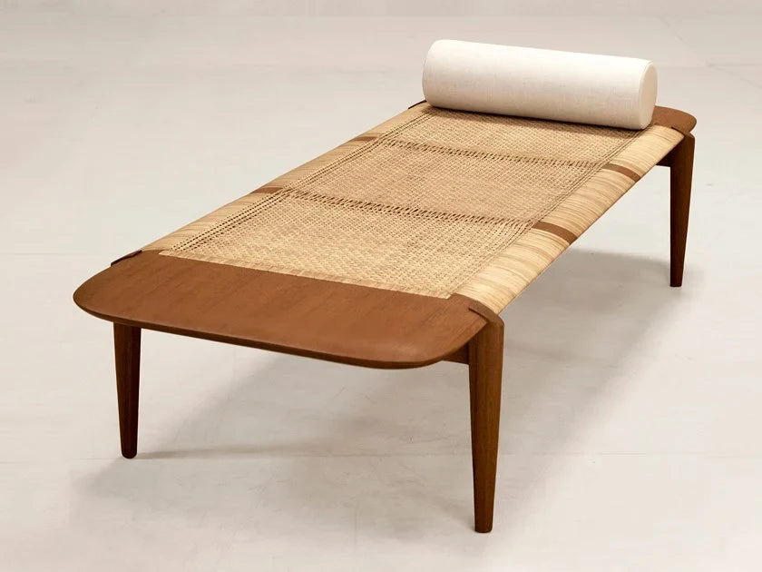 Rattan Modern Daybed In Teak & Cane